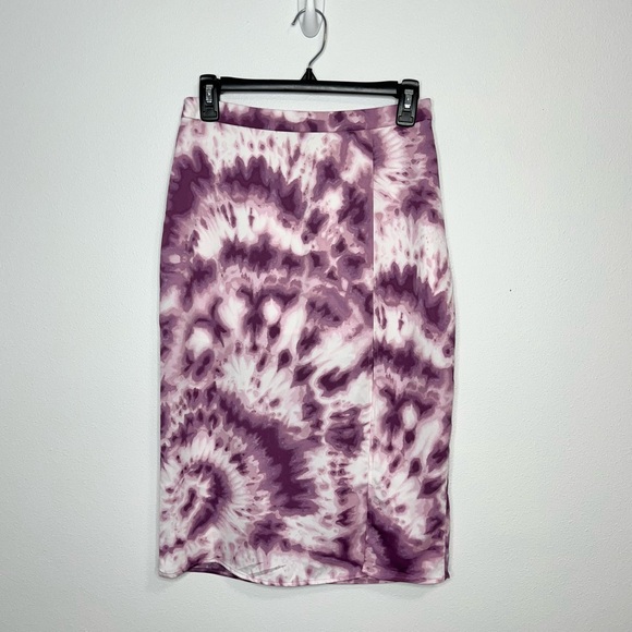 BCBGeneration Tie Dye Midi Skirt Front Slit Purple White Women’s Size US 2 NWT - Picture 1 of 16